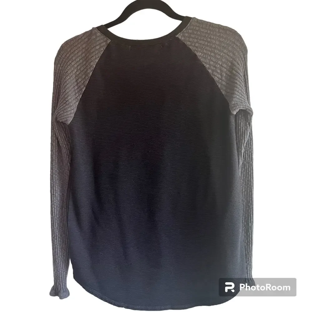 MICHAEL STARS Scoop Sweater Mix Blk/Gray French Terry Raglan Sleeve Hi Lo OS - Picture 2 of 5